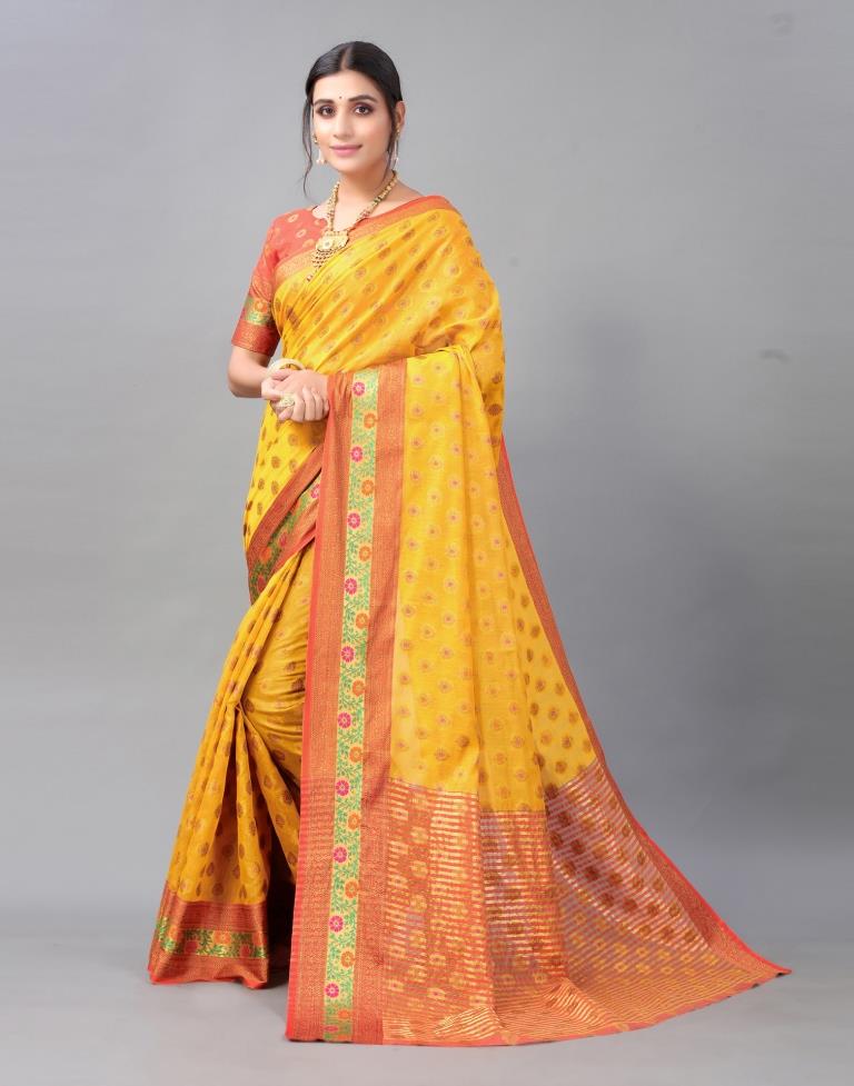 Turmeric Yellow Cotton Silk Saree