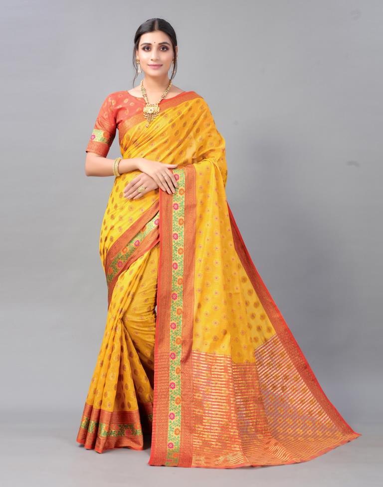 Turmeric Yellow Cotton Silk Saree
