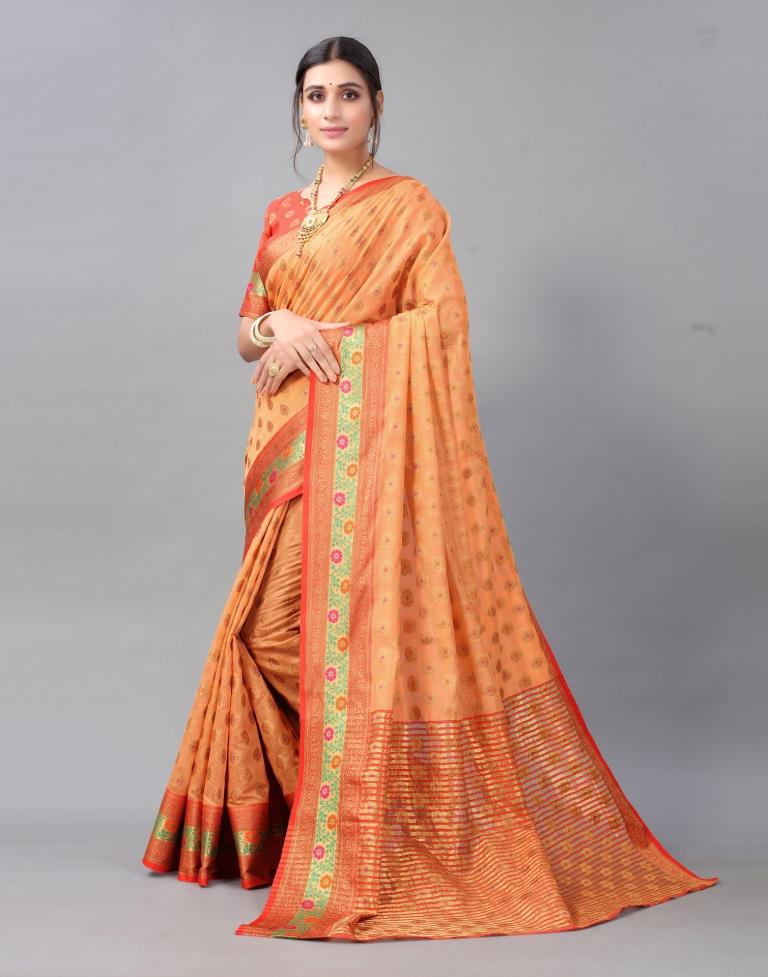 Peach Cotton Silk Saree