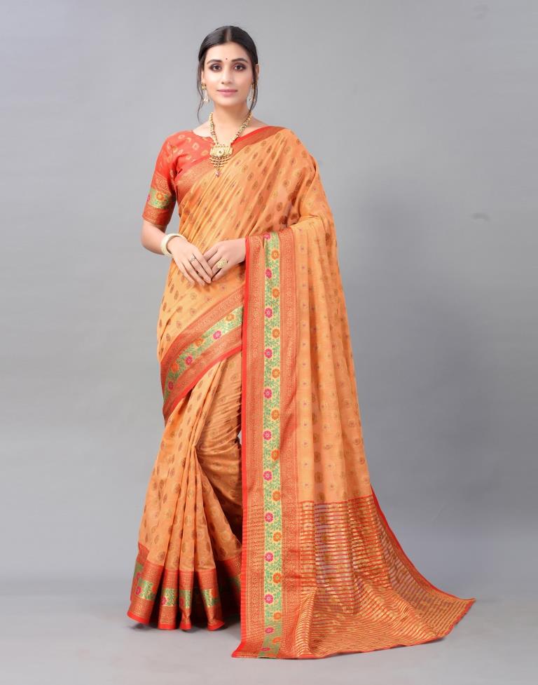 Peach Cotton Silk Saree