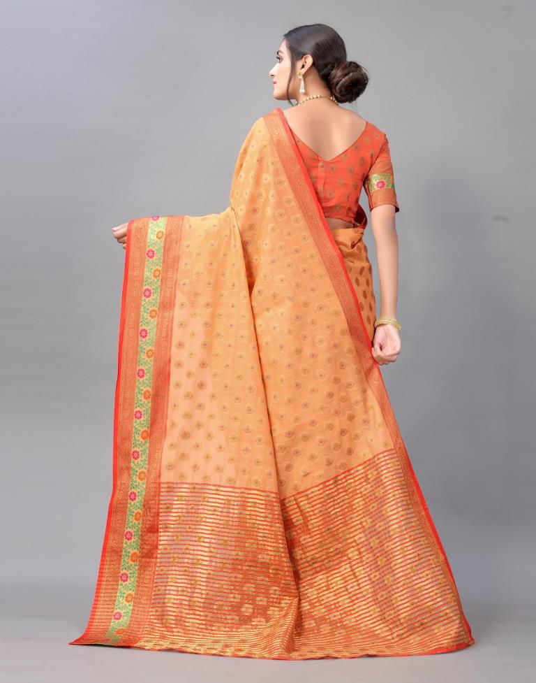 Peach Cotton Silk Saree