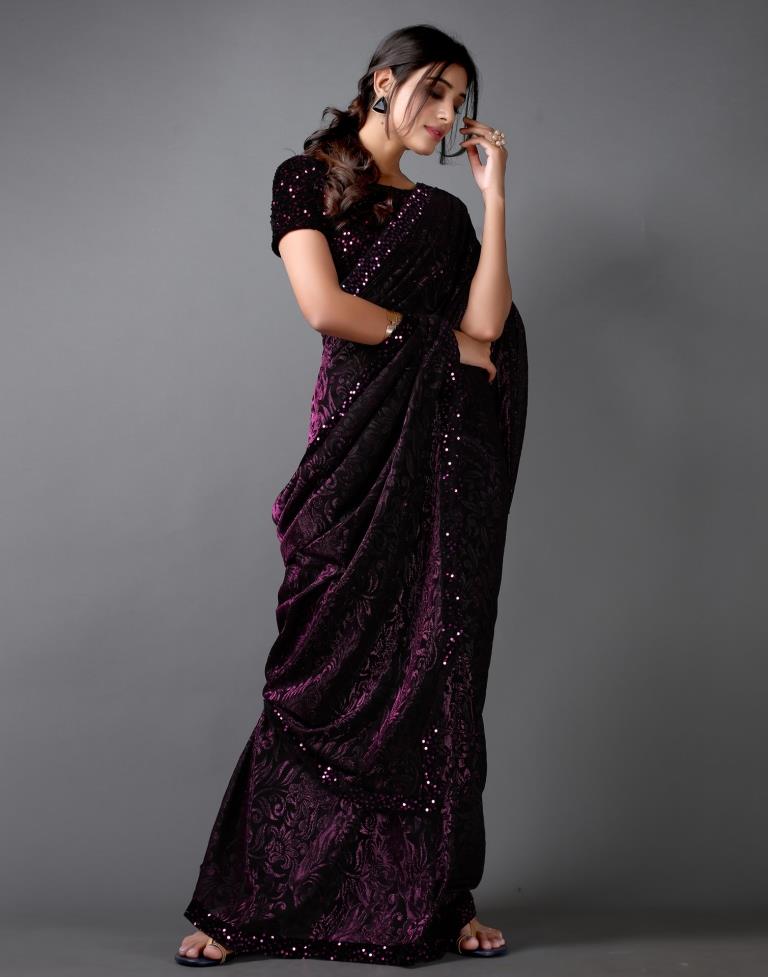 Wine And Black Woven Saree | 2324S212