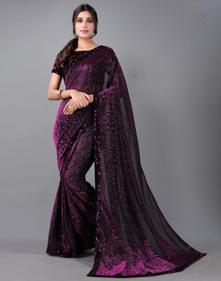 Wine And Black Woven Saree | 2324S212
