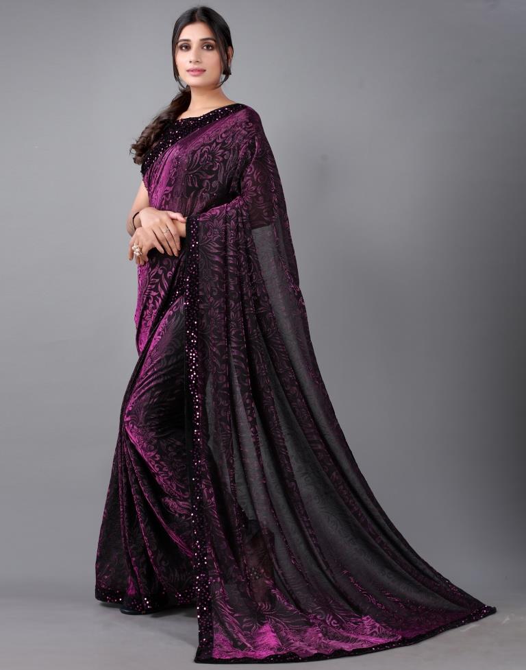Wine And Black Woven Saree | 2324S212