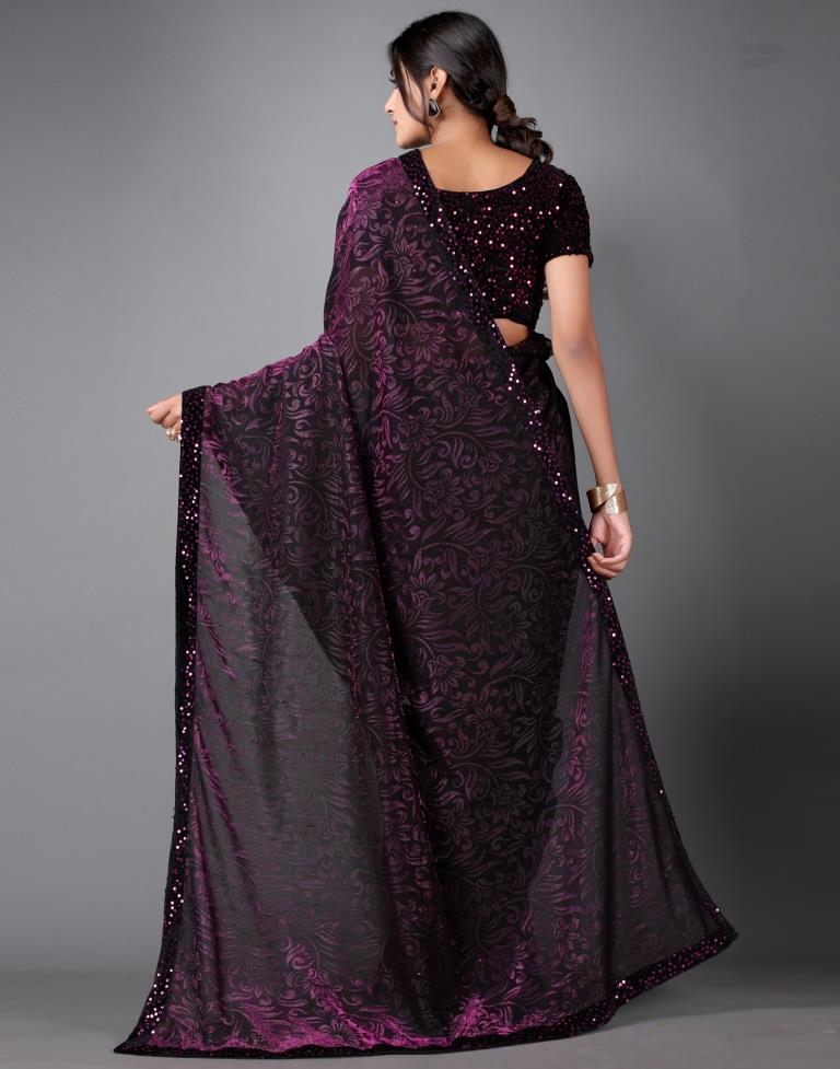 Wine And Black Woven Saree | 2324S212