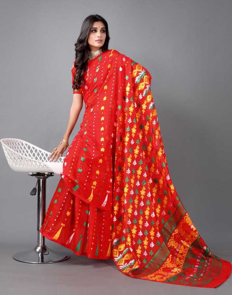 Red Jamdani Cotton Saree | 2325S2157