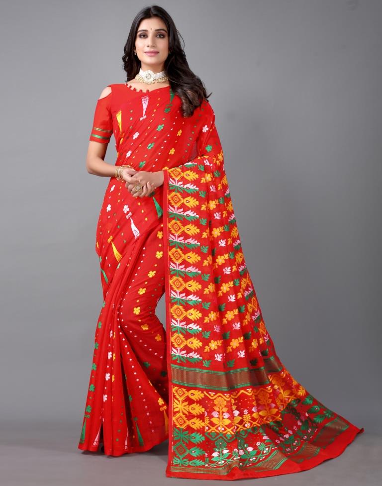 Red Jamdani Cotton Saree | 2325S2157