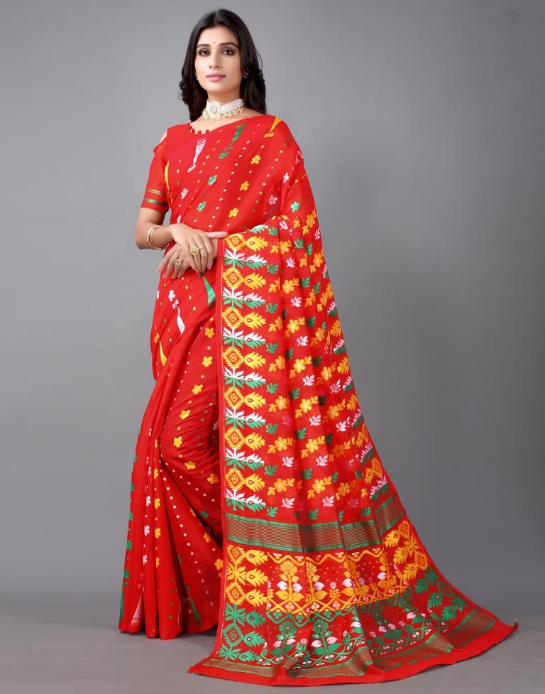 Red Jamdani Cotton Saree | 2325S2157