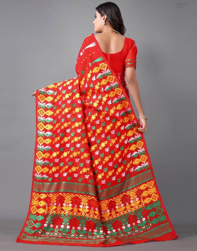 Red Jamdani Cotton Saree | 2325S2157