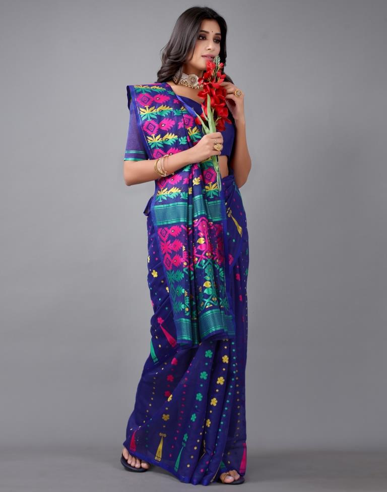 Royal Blue Jamdani Cotton Saree | 2325S2158
