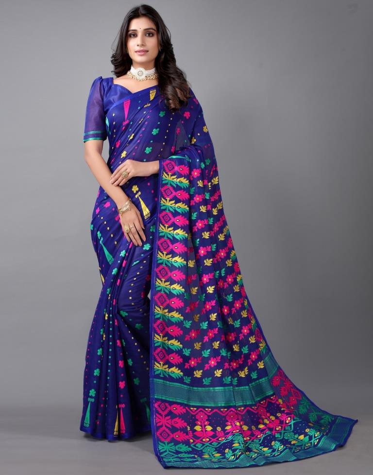 Royal Blue Jamdani Cotton Saree | 2325S2158