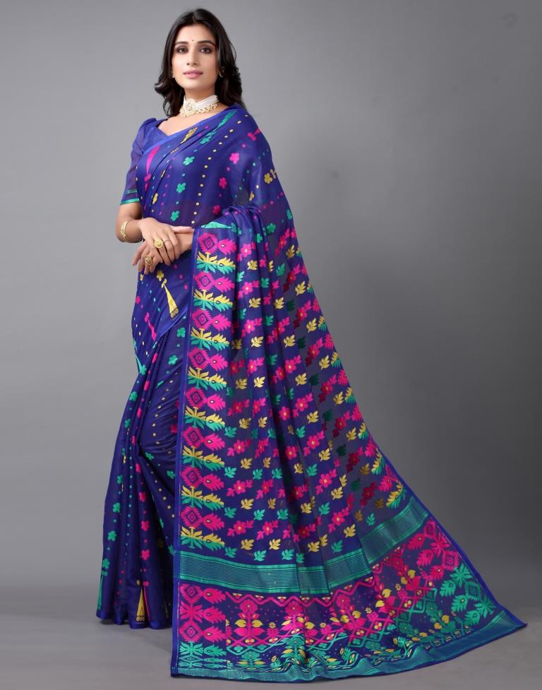 Royal Blue Jamdani Cotton Saree | 2325S2158