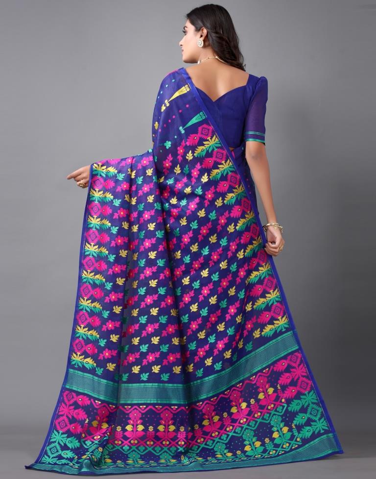 Royal Blue Jamdani Cotton Saree | 2325S2158
