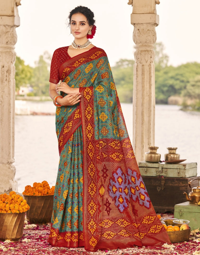 Dark Teal Blue Cotton Saree | SLV2327S333