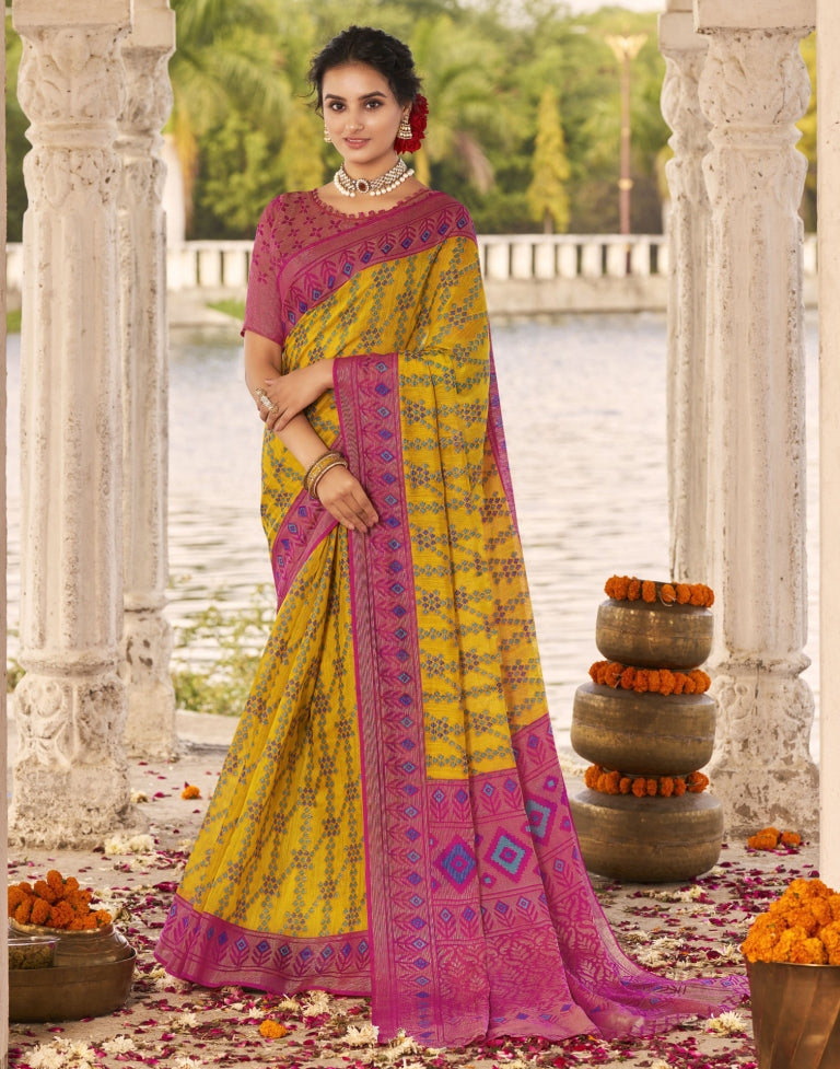 Turmeric Yellow Cotton Saree | SLV2327S335