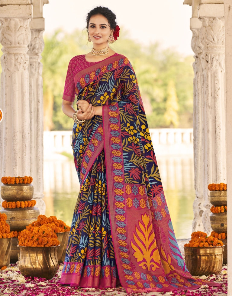 Navy Blue Cotton Saree | SLV2327S339