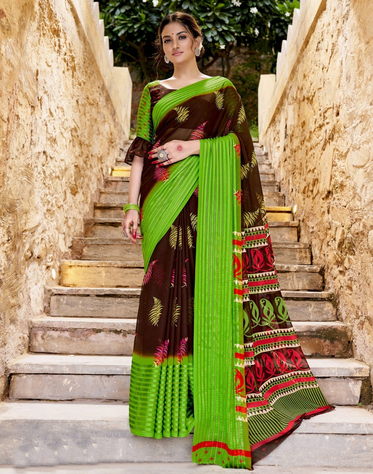 Brown Printed Saree | SLV2328S4160