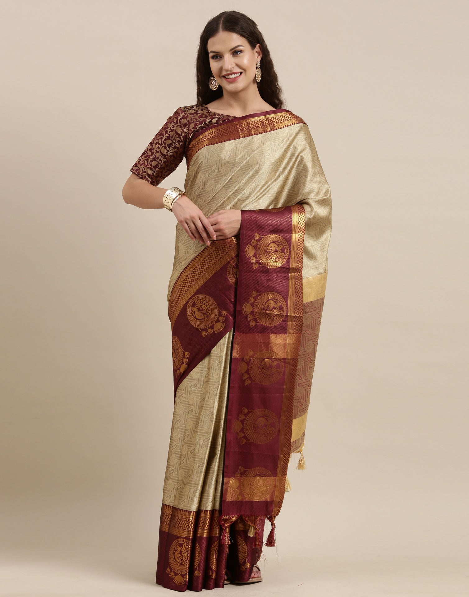Beige Silk Saree