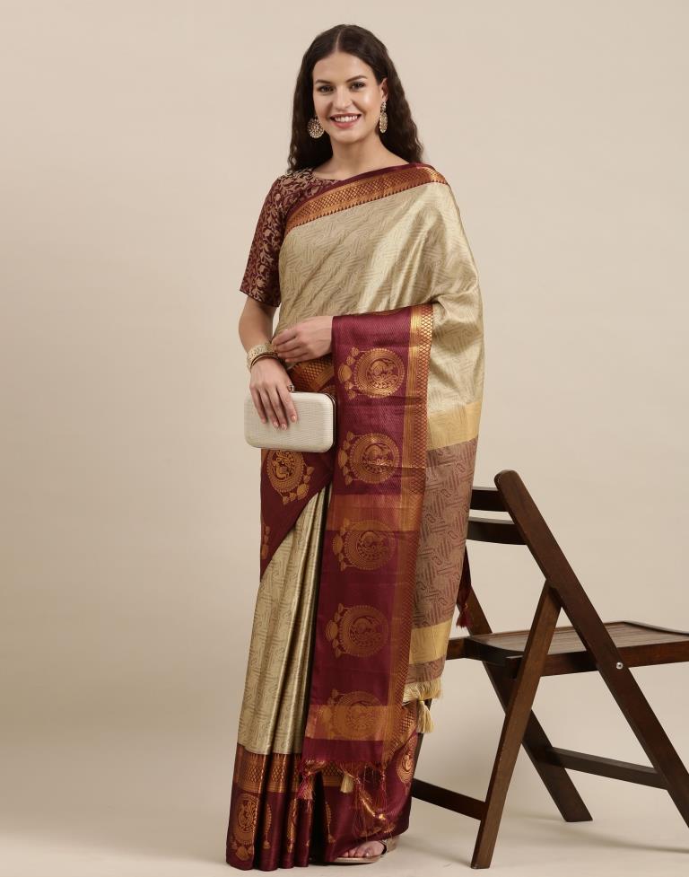 Beige Silk Saree