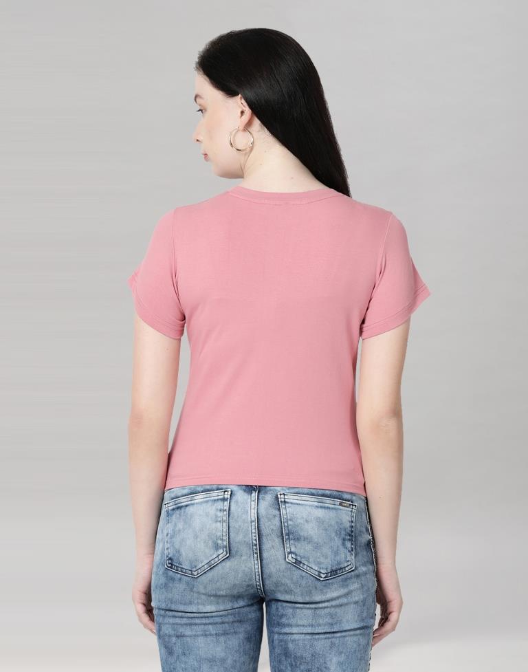 Pink Colored Lycra Printed T-shirt | SLV233TK4044