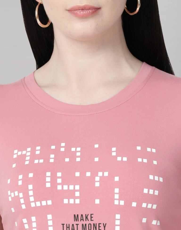 Pink Colored Lycra Printed T-shirt | SLV233TK4044