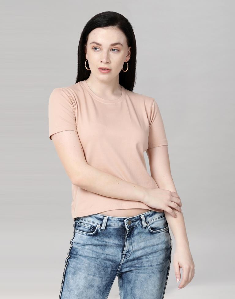 Baby Pink Colored Lycra Knitted T-shirt | SLV233TK4045