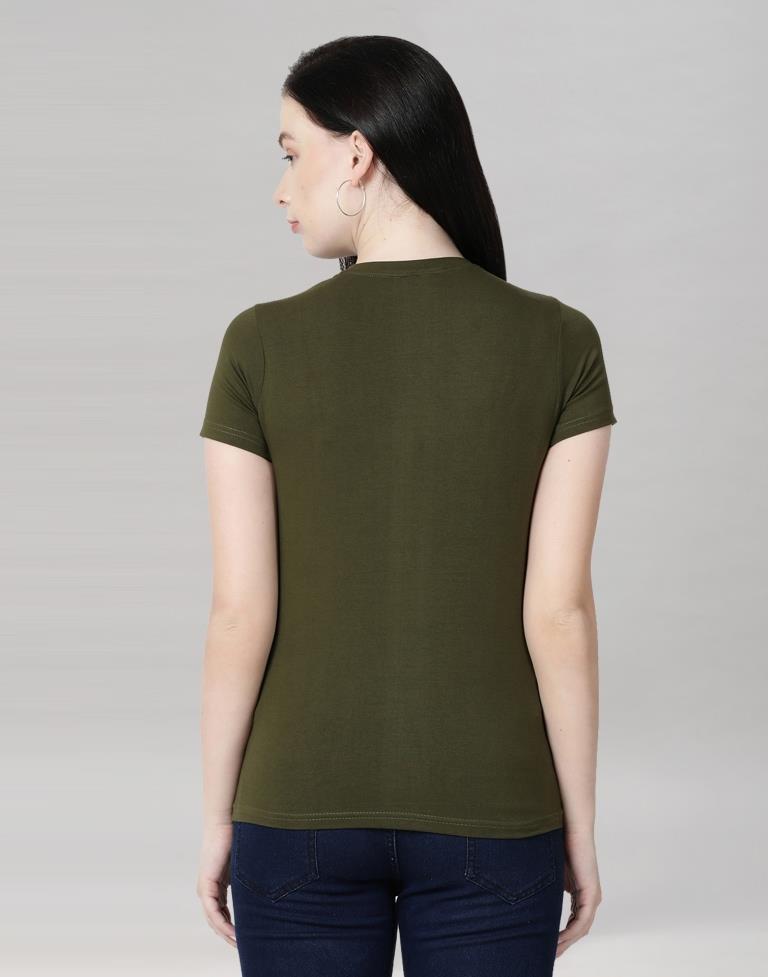 Olive Green Colored Lycra Knitted T-shirt | SLV233TK4046