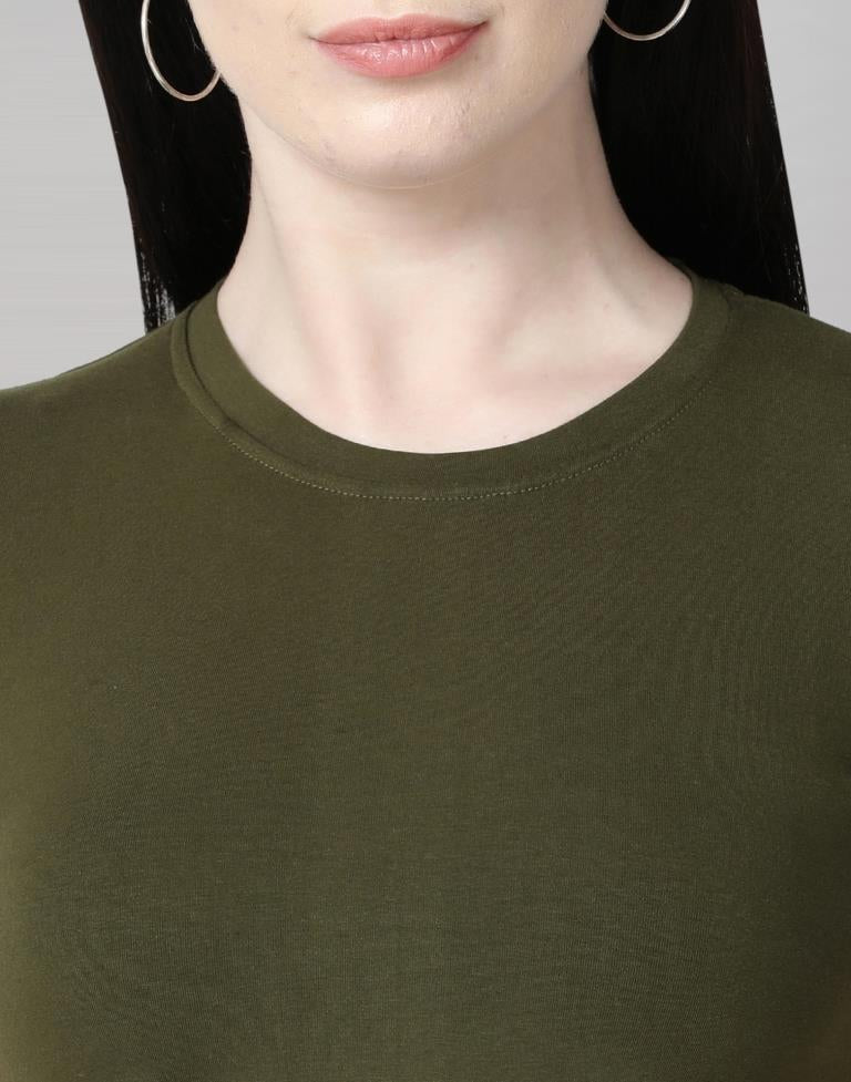 Olive Green Colored Lycra Knitted T-shirt | SLV233TK4046