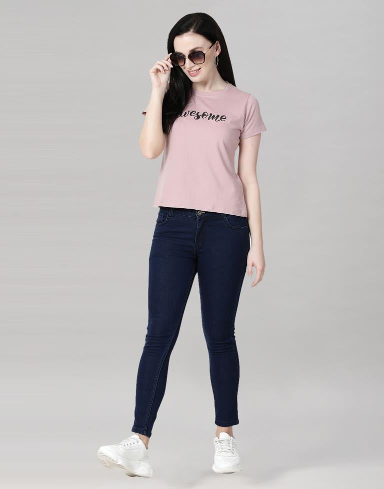 Pink Colored Lycra Printed T-shirt | SLV233TK4050