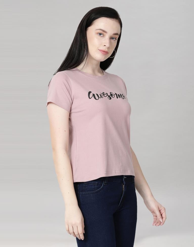 Pink Colored Lycra Printed T-shirt | SLV233TK4050