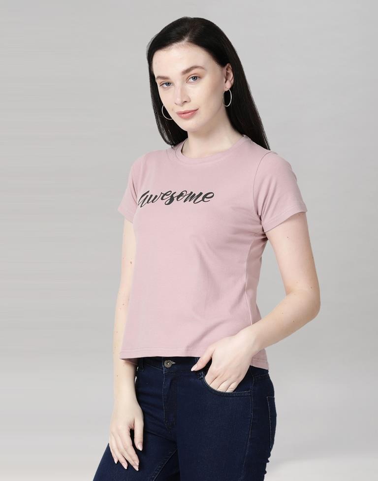 Pink Colored Lycra Printed T-shirt | SLV233TK4050