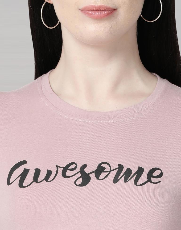 Pink Colored Lycra Printed T-shirt | SLV233TK4050