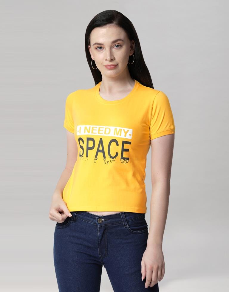 Yellow Colored Lycra Printed T-shirt | SLV233TK4051