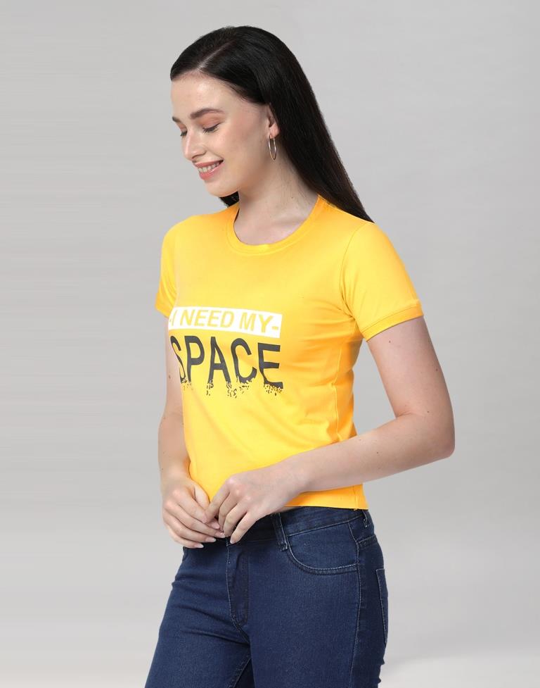 Yellow Colored Lycra Printed T-shirt | SLV233TK4051