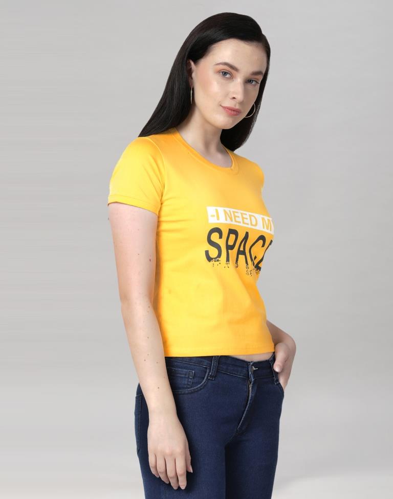 Yellow Colored Lycra Printed T-shirt | SLV233TK4051