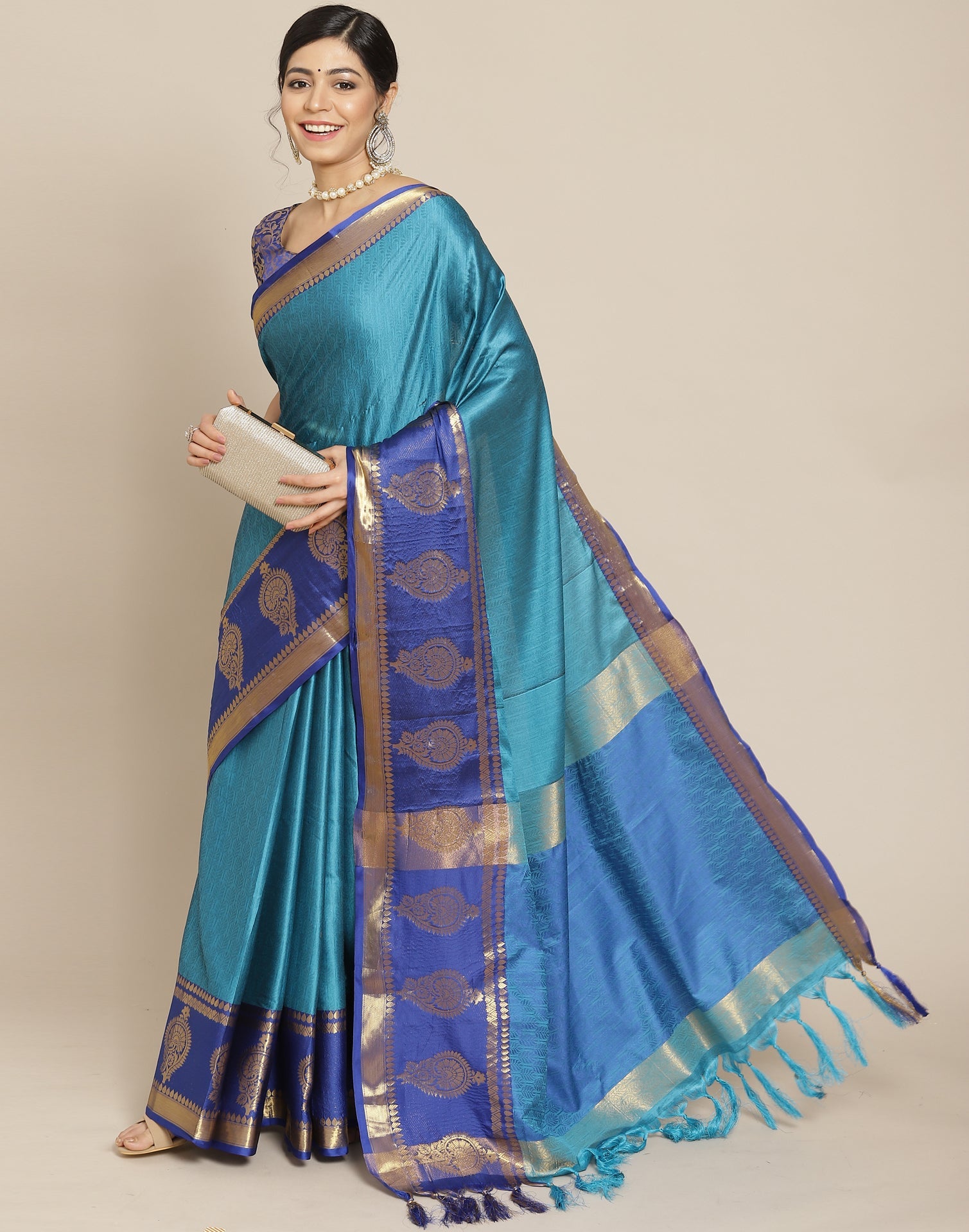 Peacock Blue Silk Saree
