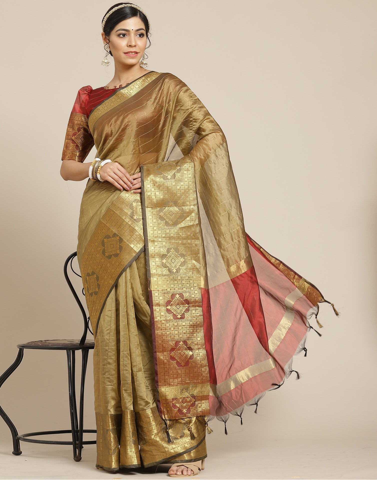 Beige Silk Saree