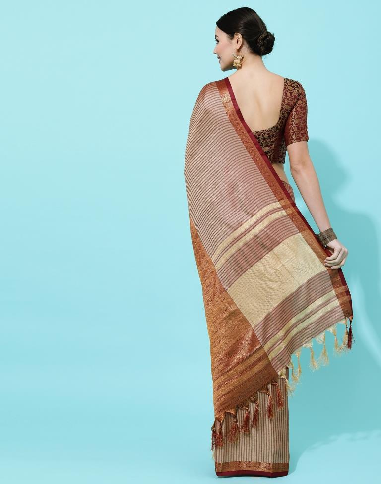Beige And Maroon Silk Saree
