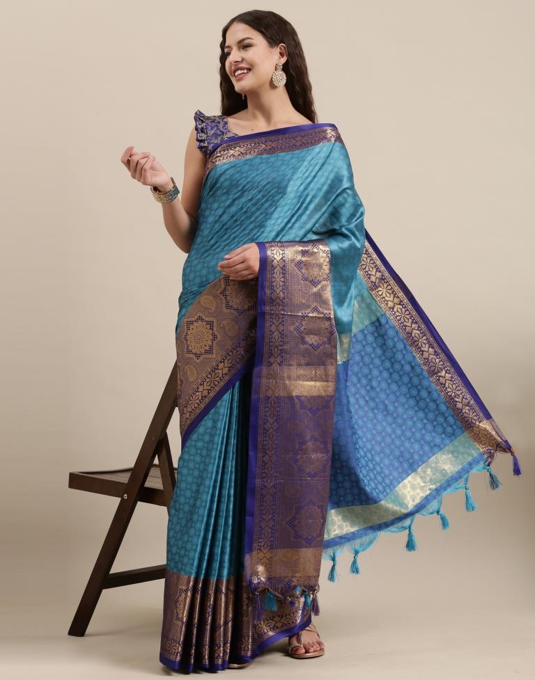 Peacock Blue Silk Saree