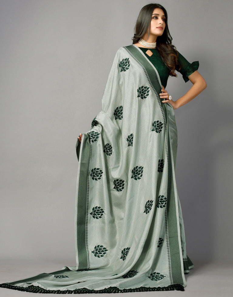 Greenish Grey Embroidered Saree | SLV2358S2201