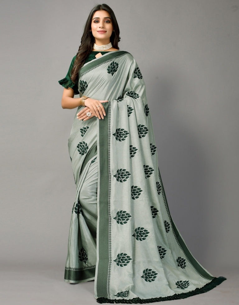 Greenish Grey Embroidered Saree | SLV2358S2201