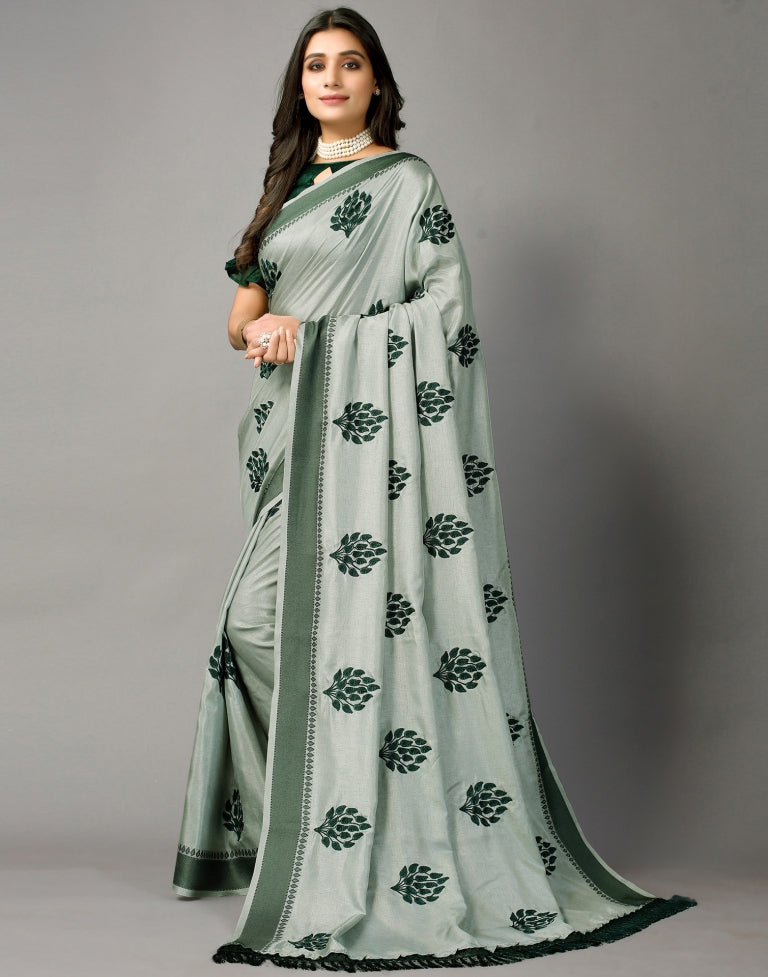 Greenish Grey Embroidered Saree | SLV2358S2201