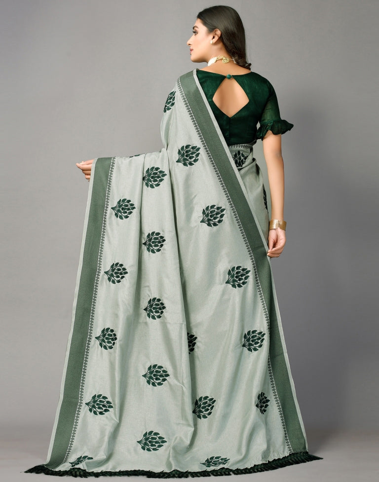 Greenish Grey Embroidered Saree | SLV2358S2201