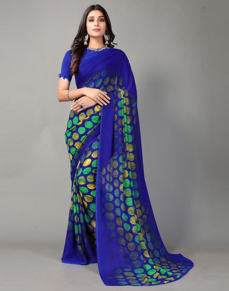 Royal Blue Printed Saree | SLV2359S105
