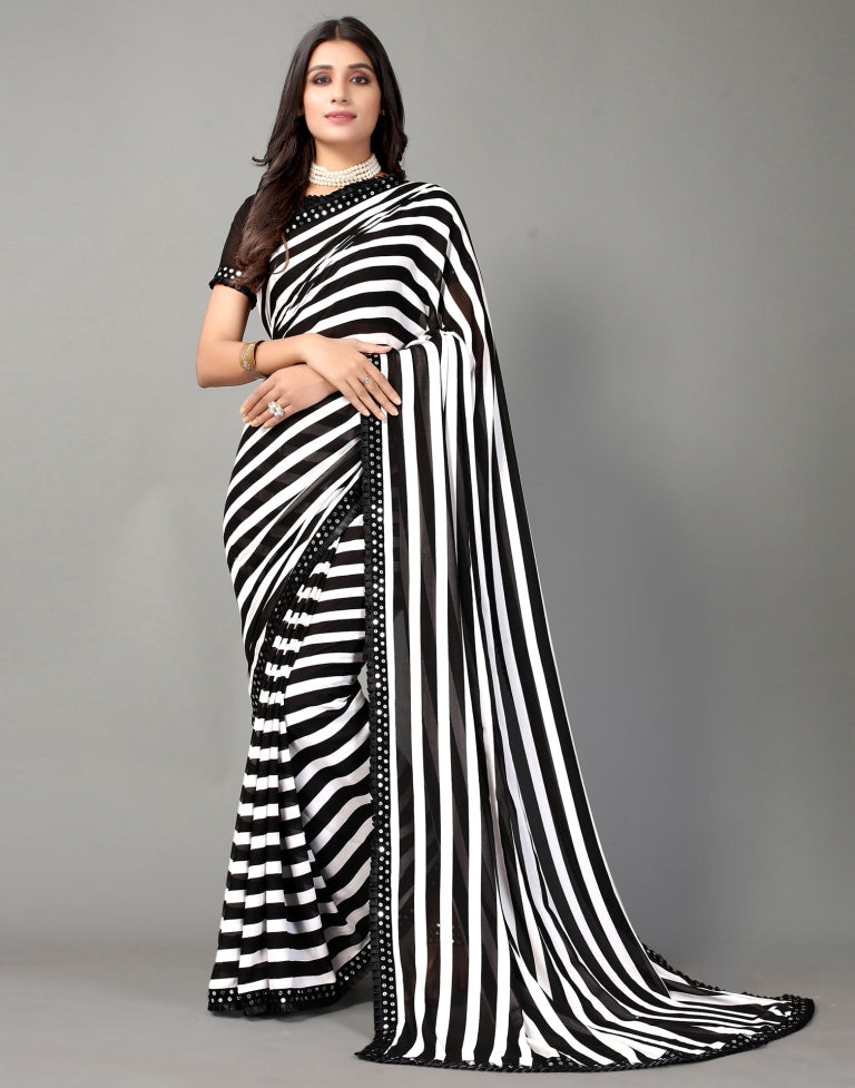 White and Black Printed Saree | SLV2359S112
