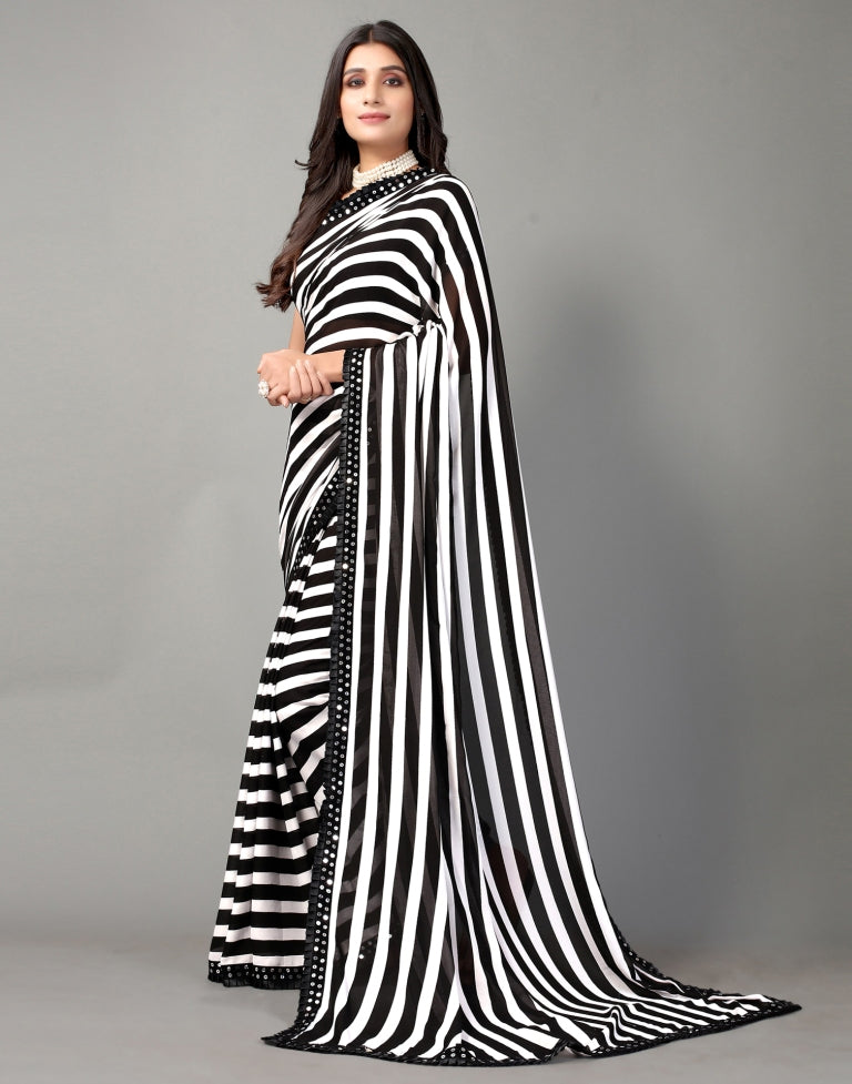 White and Black Printed Saree | SLV2359S112