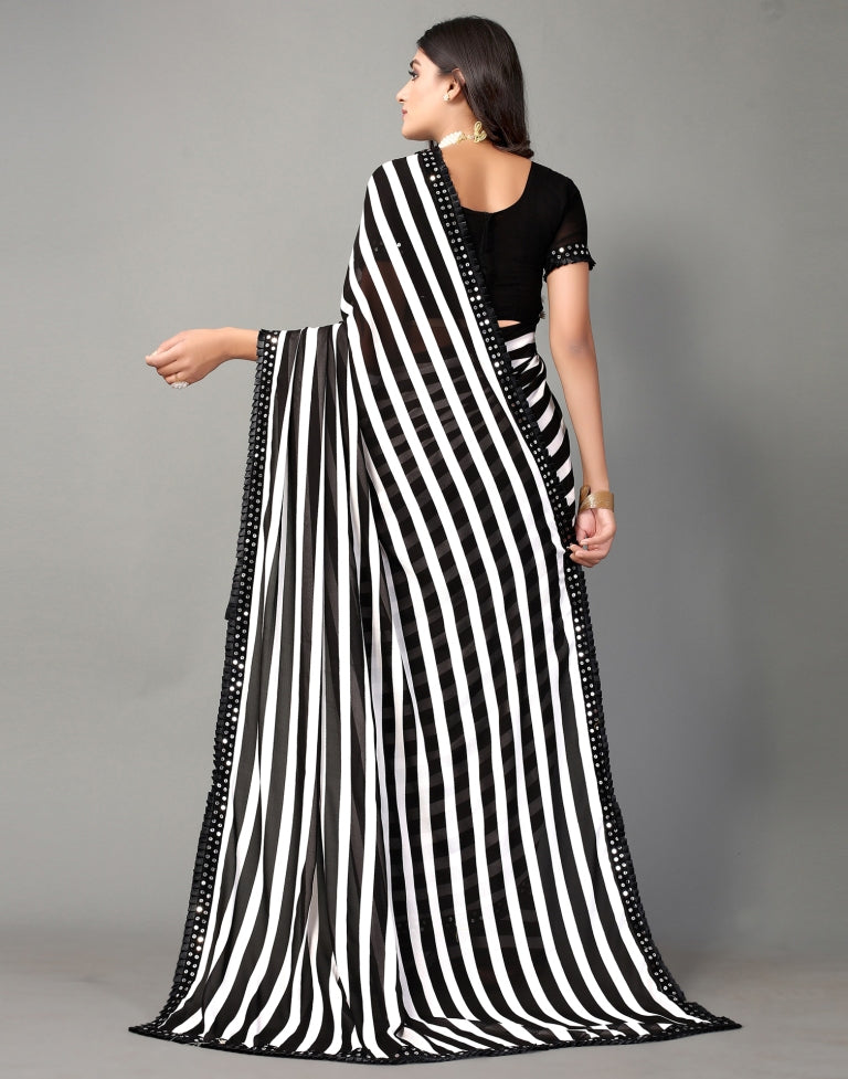 White and Black Printed Saree | SLV2359S112