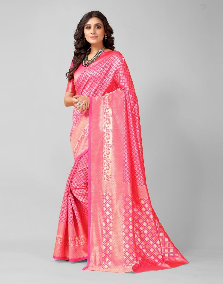 Pink And Golden Silk Saree