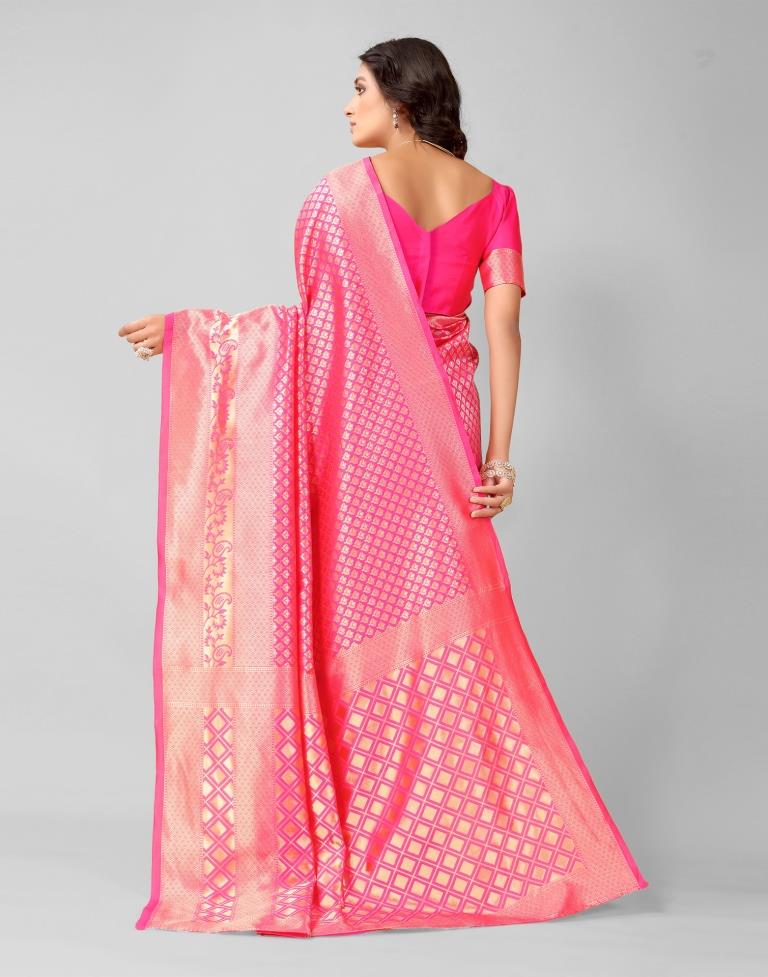 Pink And Golden Silk Saree