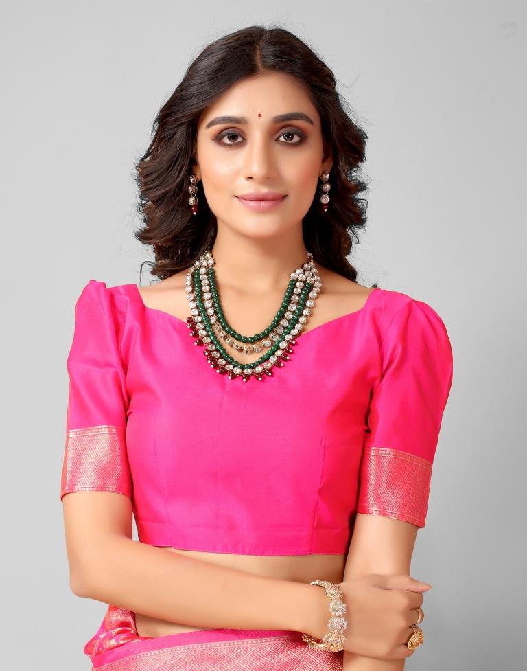 Pink And Golden Silk Saree